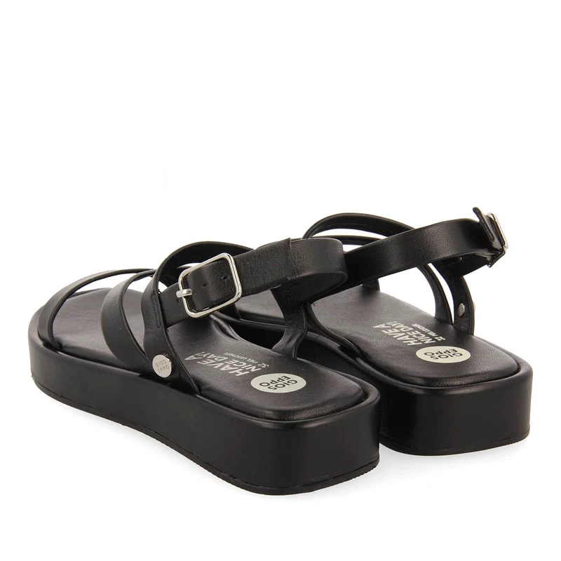BLACK LEATHER SANDALS WITH STRAPS AND VOLUME SOLE FOR GIRL AND BOY COULEE
