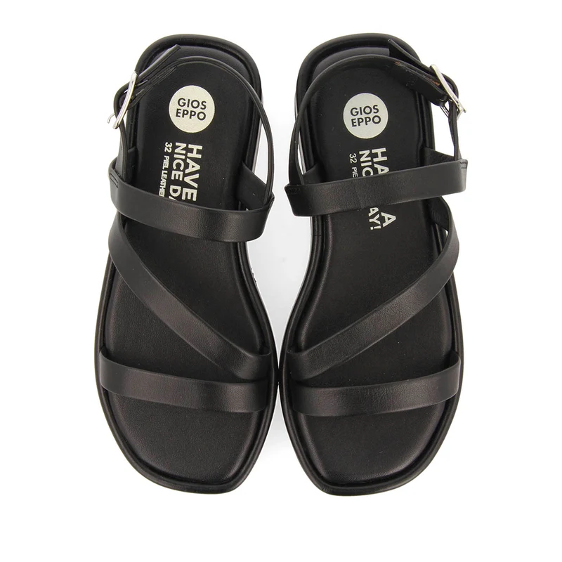 BLACK LEATHER SANDALS WITH STRAPS AND VOLUME SOLE FOR GIRL AND BOY COULEE