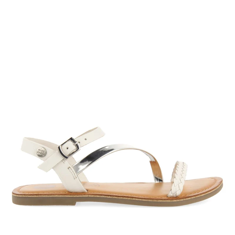 WHITE LEATHER SANDALS WITH BRAIDED AND METALLIC DETAILS FOR GIRL AND BOY HELIX