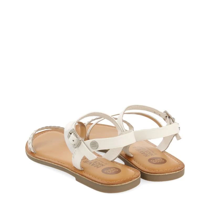 WHITE LEATHER SANDALS WITH BRAIDED AND METALLIC DETAILS FOR GIRL AND BOY HELIX