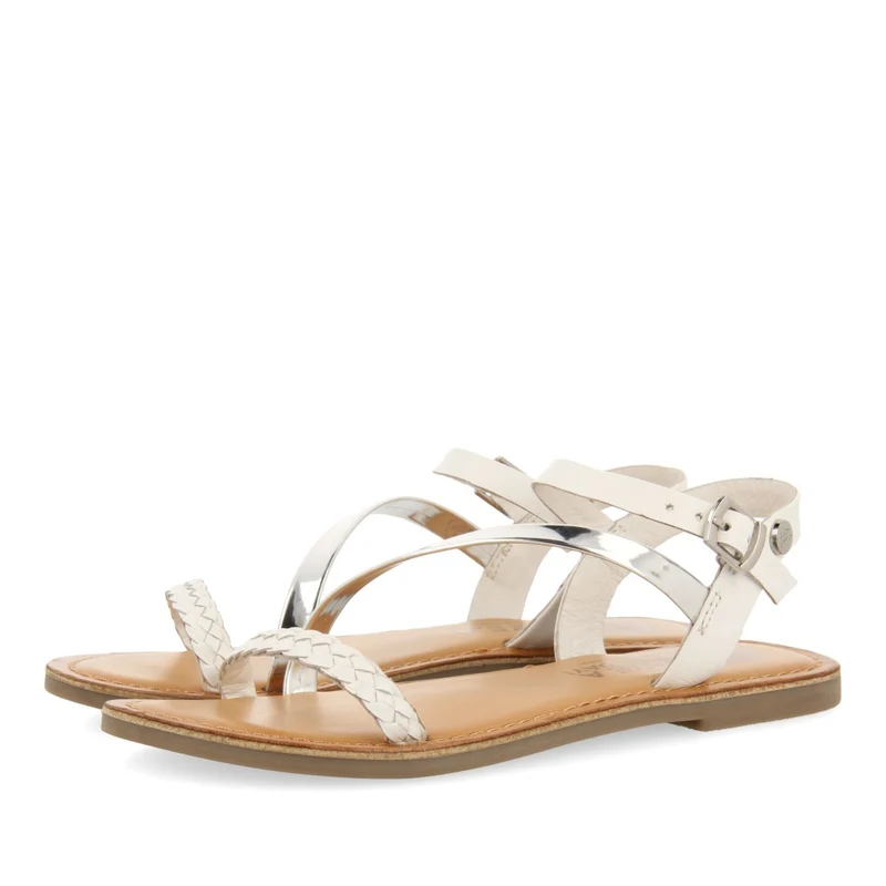 WHITE LEATHER SANDALS WITH BRAIDED AND METALLIC DETAILS FOR GIRL AND BOY HELIX