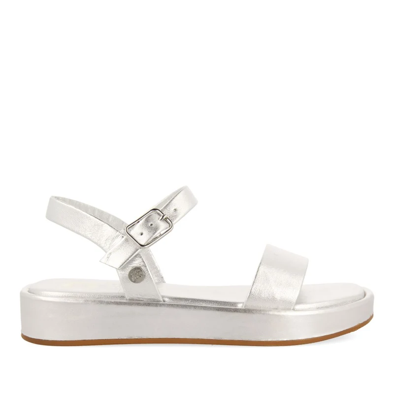 SILVER LEATHER AND FLOOR SANDALS WITH VOLUME FOR GIRL AND BOY SHEZE