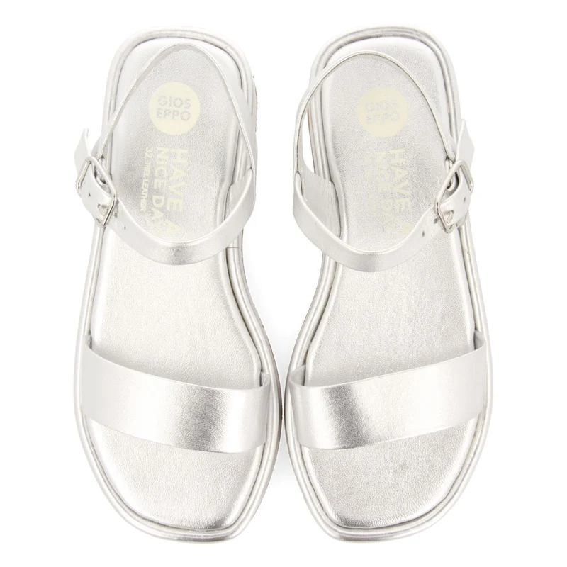 SILVER LEATHER AND FLOOR SANDALS WITH VOLUME FOR GIRL AND BOY SHEZE