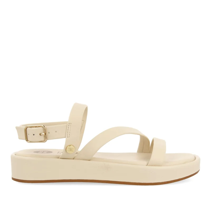 OFF-WHITE LEATHER SANDALS WITH STRAPS AND VOLUME SOLE FOR GIRL AND BOY COULEE