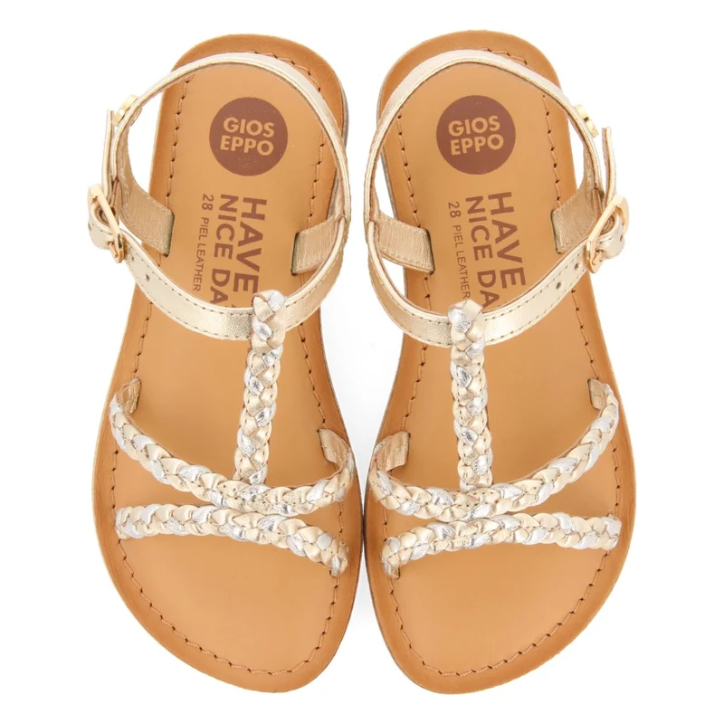 GOLDEN LEATHER SANDALS WITH BRAIDING FOR GIRL AND BOY CINISI