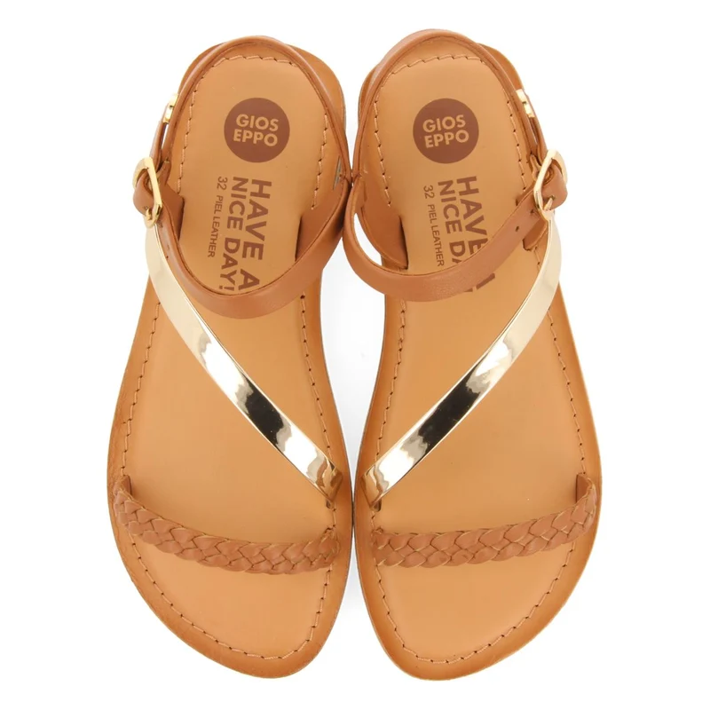 LEATHER SANDALS WITH BRAIDED AND METALLIC DETAILS FOR GIRL AND BOY HELIX