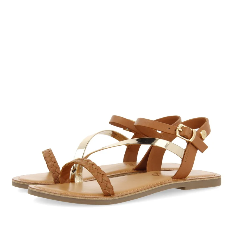 LEATHER SANDALS WITH BRAIDED AND METALLIC DETAILS FOR GIRL AND BOY HELIX