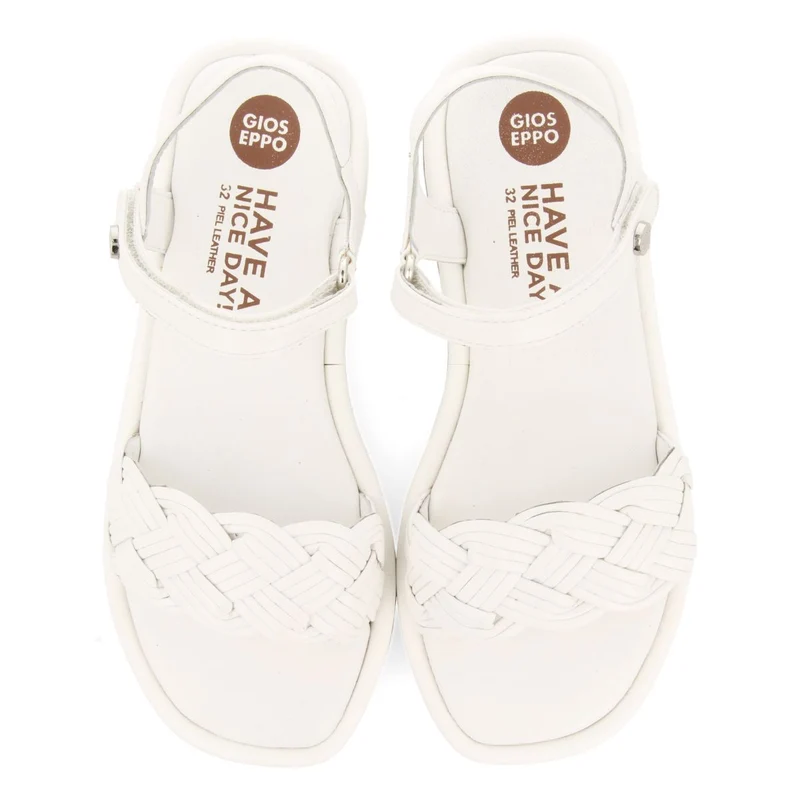 WHITE LEATHER SANDALS WITH BRAIDING AND VOLUMINOUS SOLE FOR GIRL AND BOY SHANICO