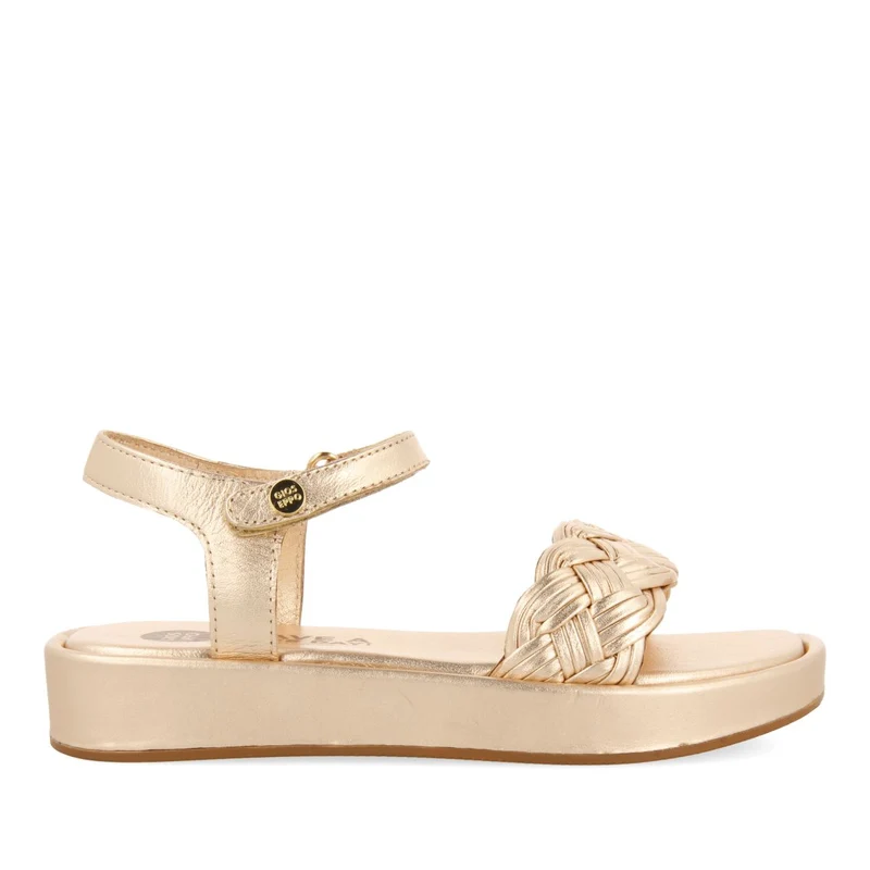 GOLDEN PINK LEATHER SANDALS WITH BRAIDING AND VOLUMINOUS SOLE FOR GIRL AND BOY SHANICO