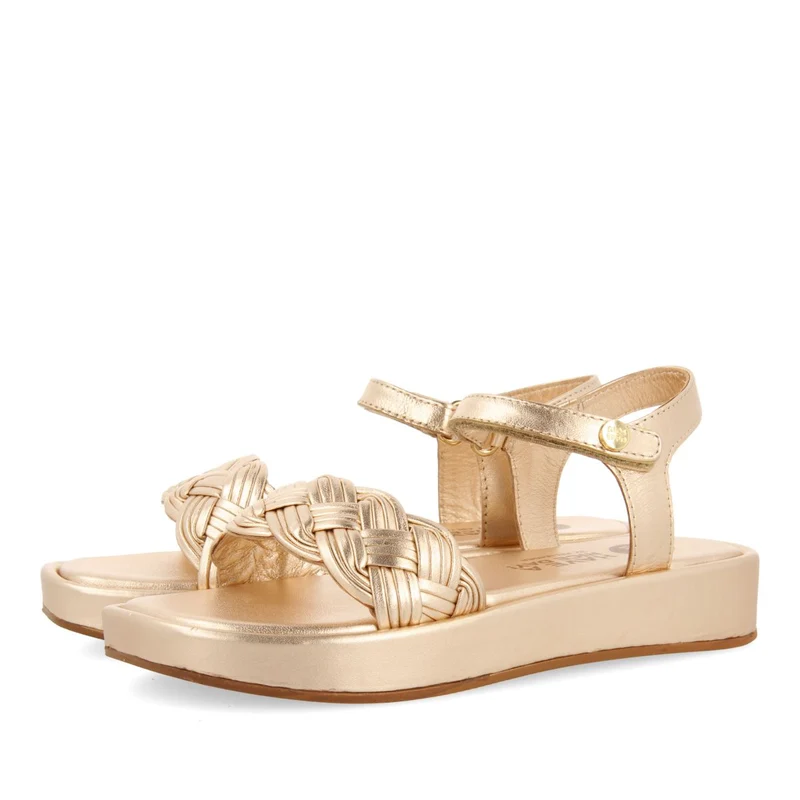 GOLDEN PINK LEATHER SANDALS WITH BRAIDING AND VOLUMINOUS SOLE FOR GIRL AND BOY SHANICO
