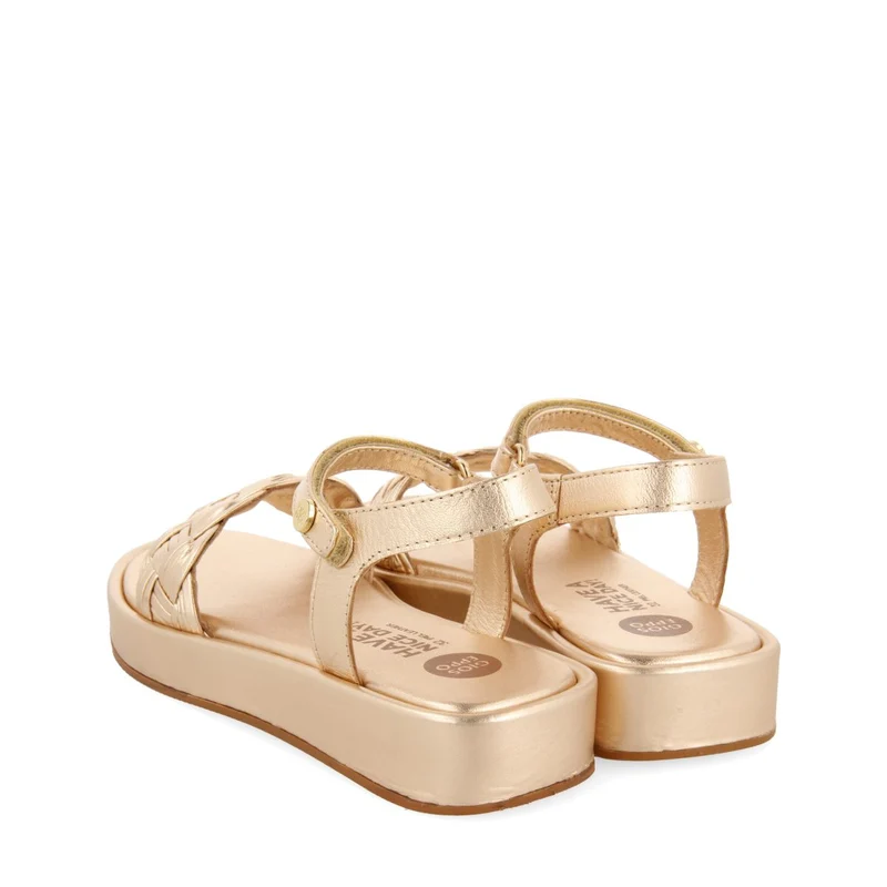 GOLDEN PINK LEATHER SANDALS WITH BRAIDING AND VOLUMINOUS SOLE FOR GIRL AND BOY SHANICO