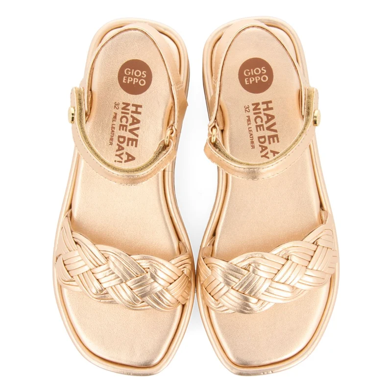 GOLDEN PINK LEATHER SANDALS WITH BRAIDING AND VOLUMINOUS SOLE FOR GIRL AND BOY SHANICO