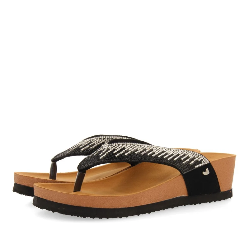 WEDGE SANDALS WITH BLACK COLOR STRAP AND RHINESTONES FOR WOMEN ISNELLO