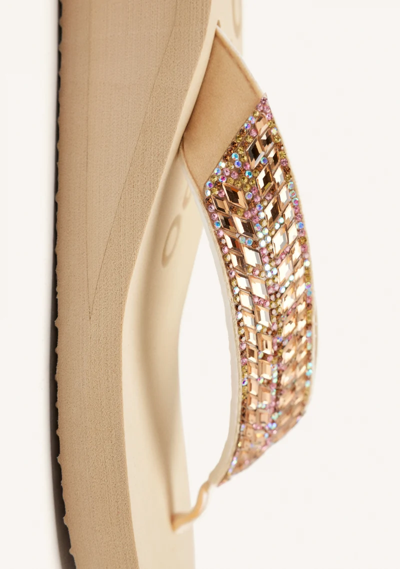 BEIGE WEDGE SANDALS WITH CRYSTAL EMBELLISHMENT FOR WOMEN DEVICES