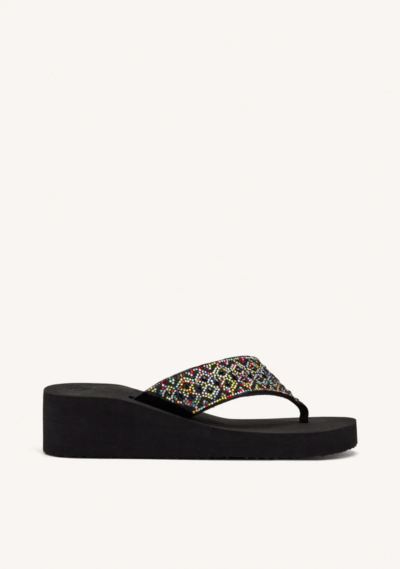 MULTICOLORED WEDGE SANDALS WITH CRYSTAL EMBELLISHMENT FOR WOMEN DRENOVE