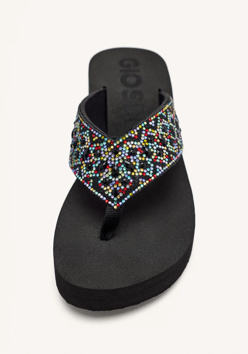 MULTICOLORED WEDGE SANDALS WITH CRYSTAL EMBELLISHMENT FOR WOMEN DRENOVE
