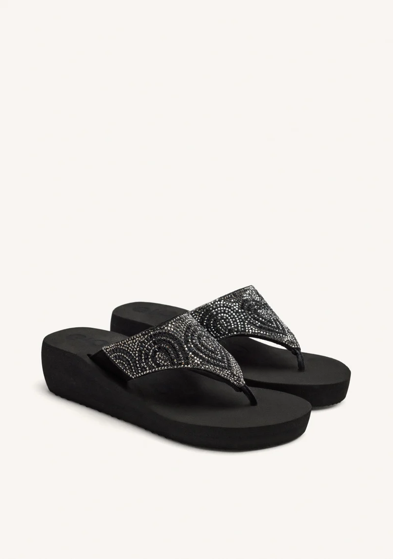 BLACK WEDGE SANDALS WITH CRYSTAL EMBELLISHMENT FOR WOMEN BY BUCCHERI