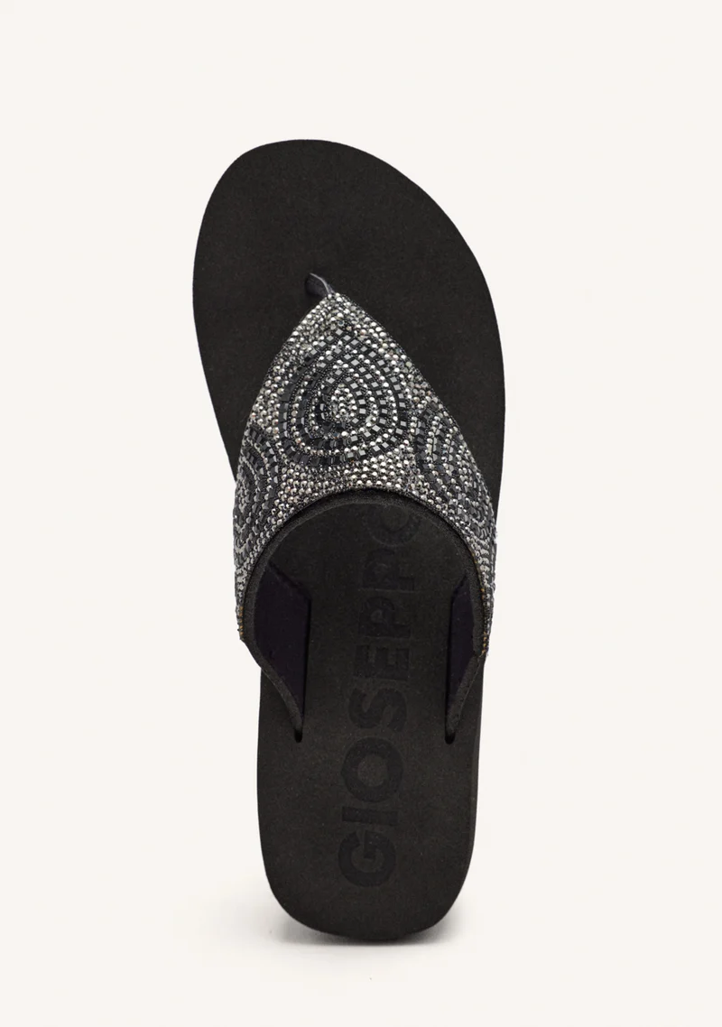 BLACK WEDGE SANDALS WITH CRYSTAL EMBELLISHMENT FOR WOMEN BY BUCCHERI