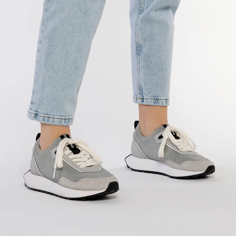 SILVER ELASTIC CUT SNEAKERS FOR WOMEN FINIQ