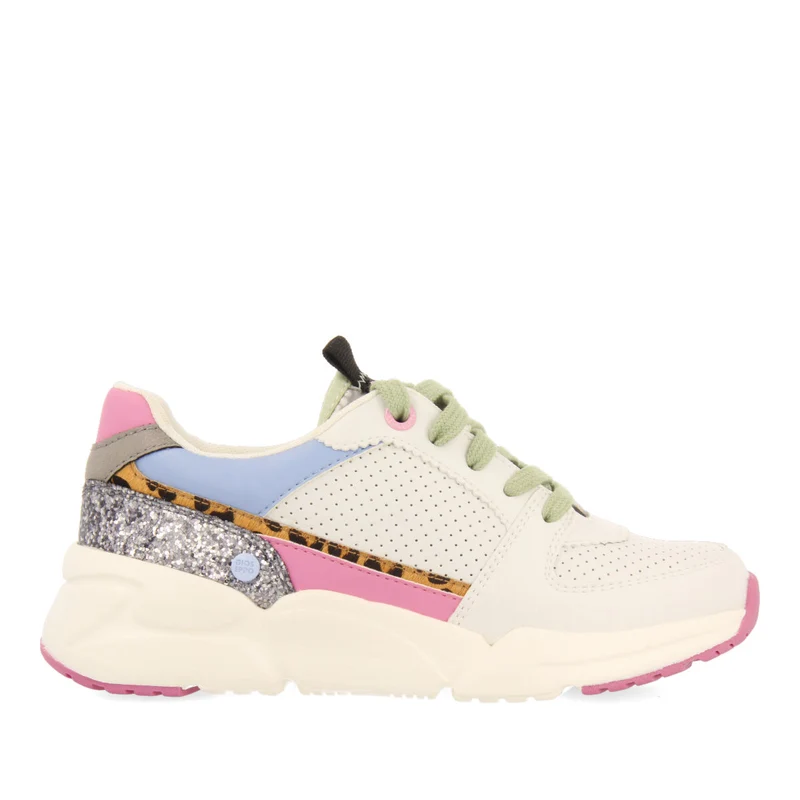 Halkirk children's white sneakers with multicoloured pieces