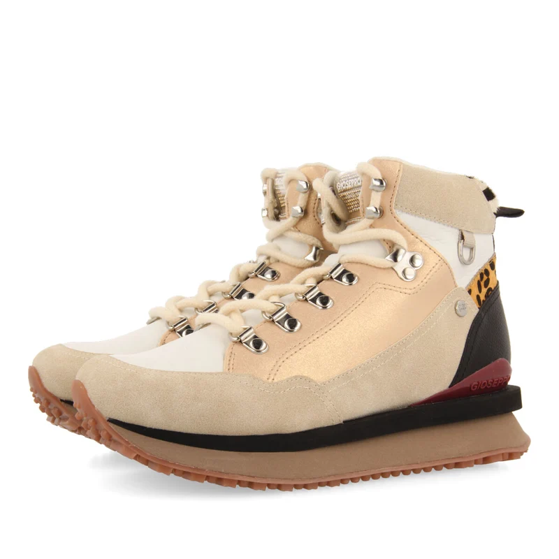 Halsnaes women's white mountain boot-style sneakers with details