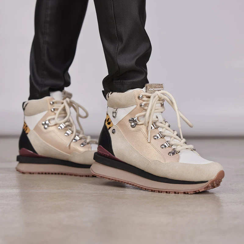 Halsnaes women's white mountain boot-style sneakers with details