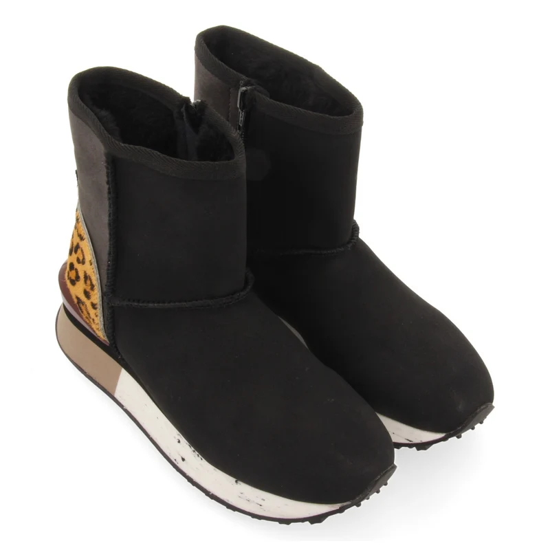 Dunoon women's black shearling boot-style sneakers with details