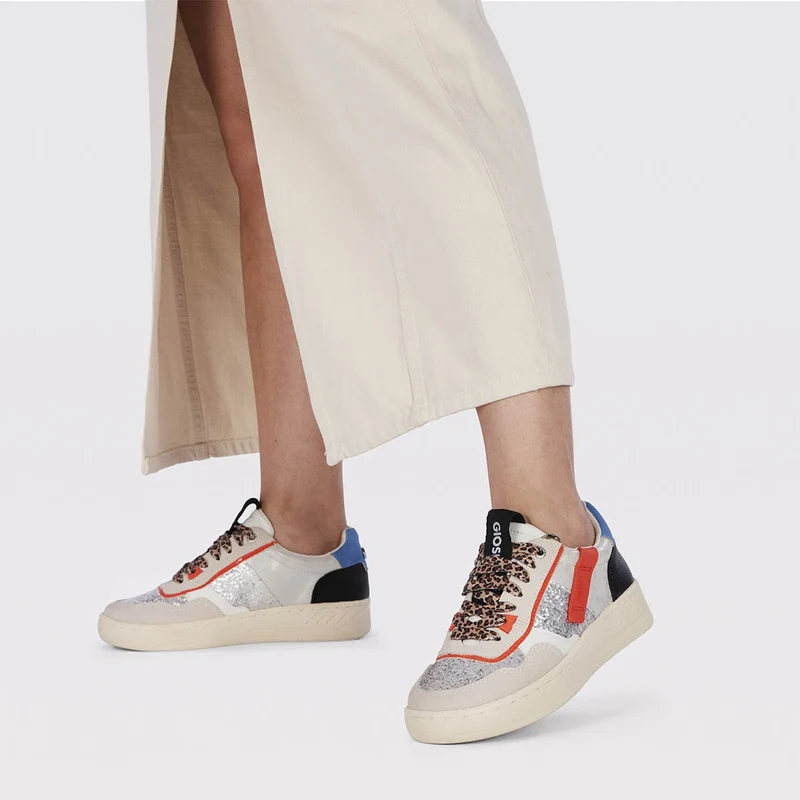 Elverum women's white sneakers with mixed prints and textures