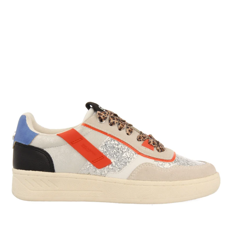 Elverum women's white sneakers with mixed prints and textures