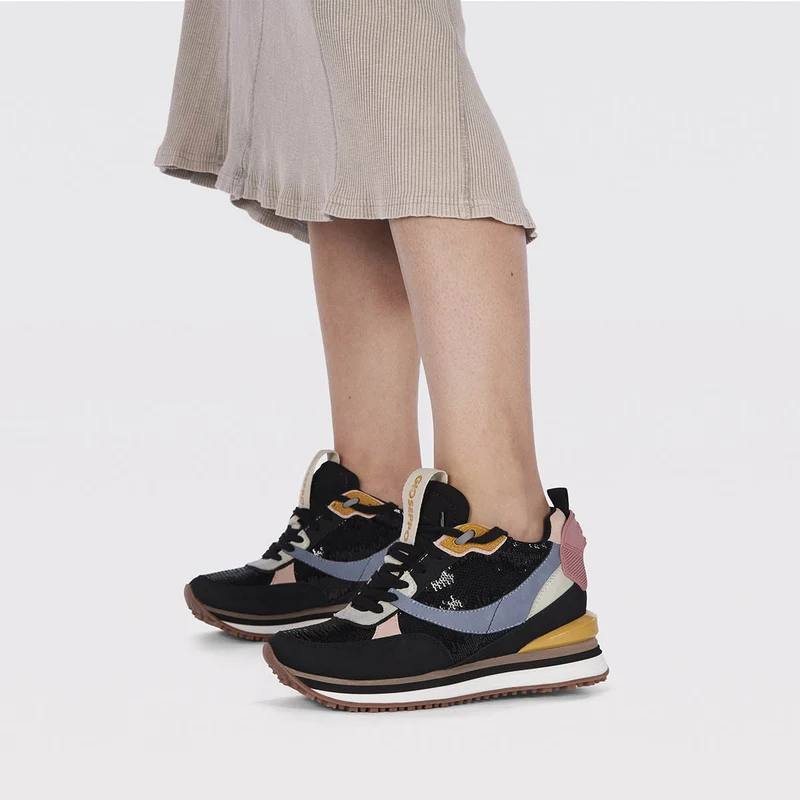 Alyth women's sneakers with black sequins and inner wedges