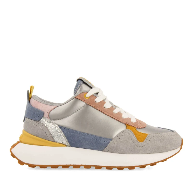 Uderns women's silver retro sneakers with pastel details
