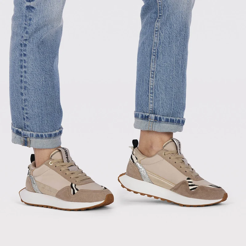 Naestved women's beige retro sneakers with animal print