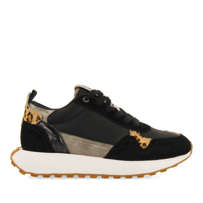Onaka women's black retro sneakers with animal print
