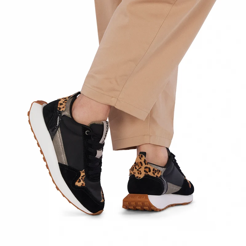 Onaka women's black retro sneakers with animal print