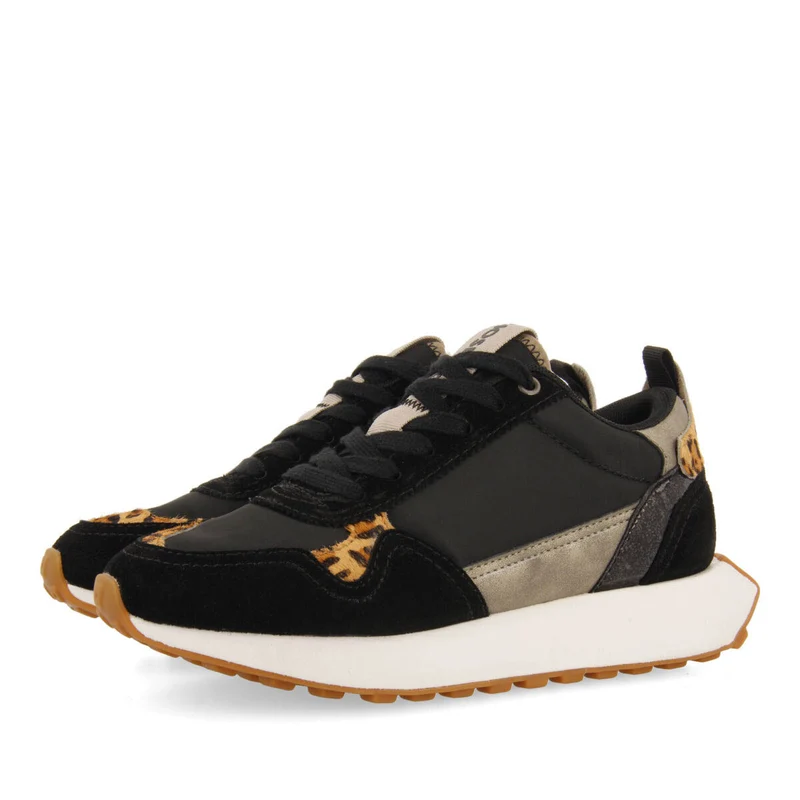 Onaka women's black retro sneakers with animal print