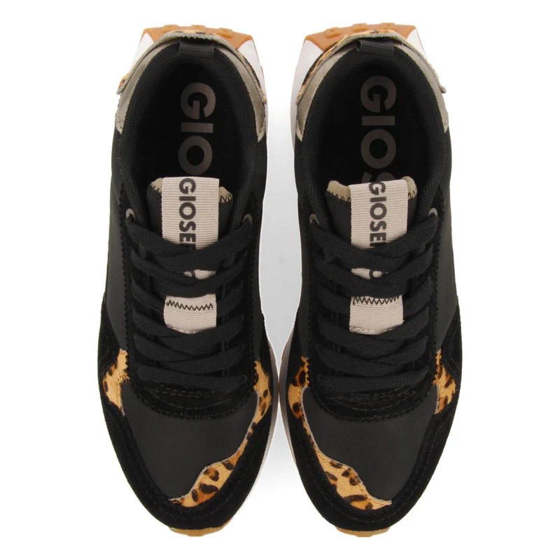 Onaka women's black retro sneakers with animal print