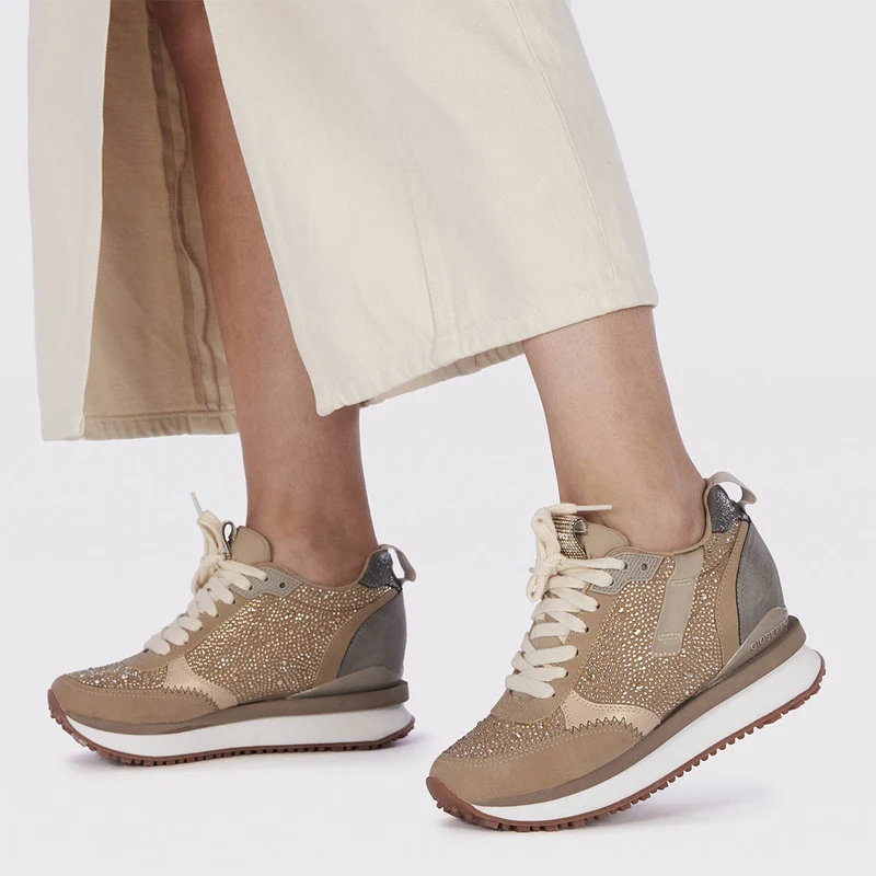 Ethan women's beige monochrome sneakers with crystals