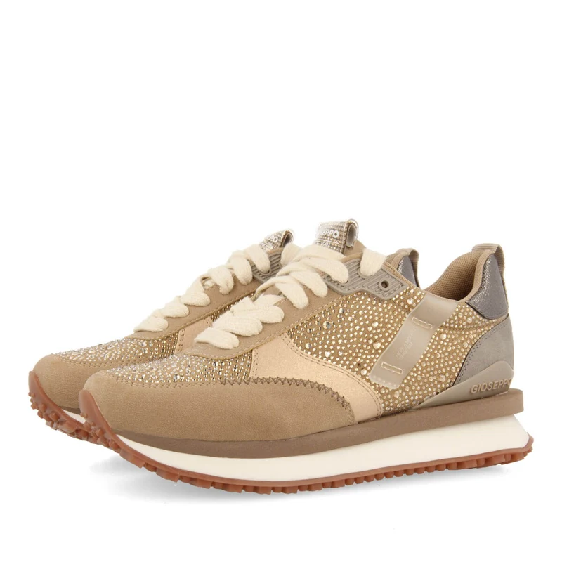 Ethan women's beige monochrome sneakers with crystals