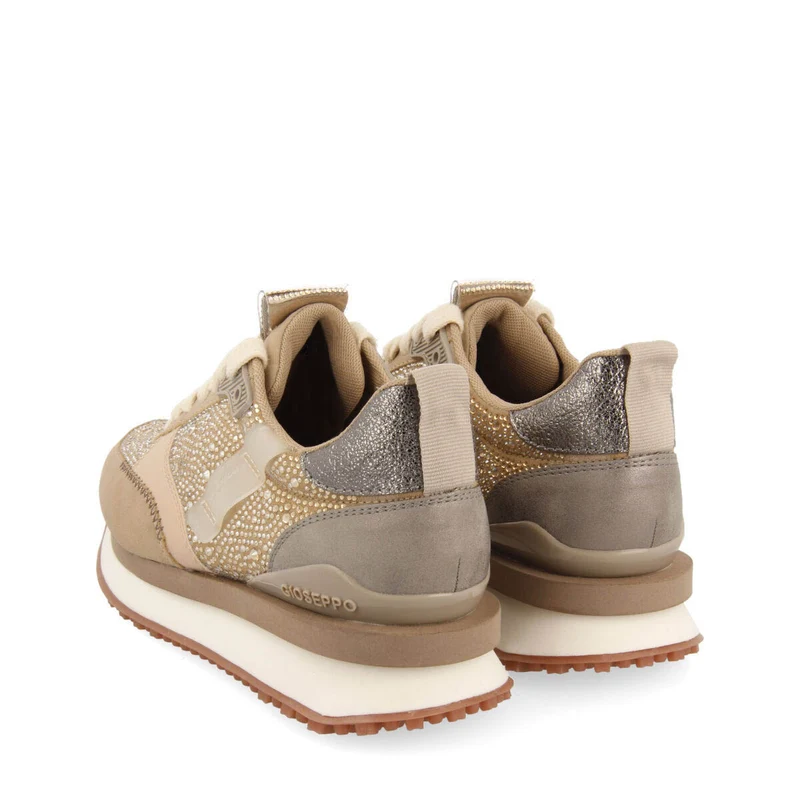 Ethan women's beige monochrome sneakers with crystals