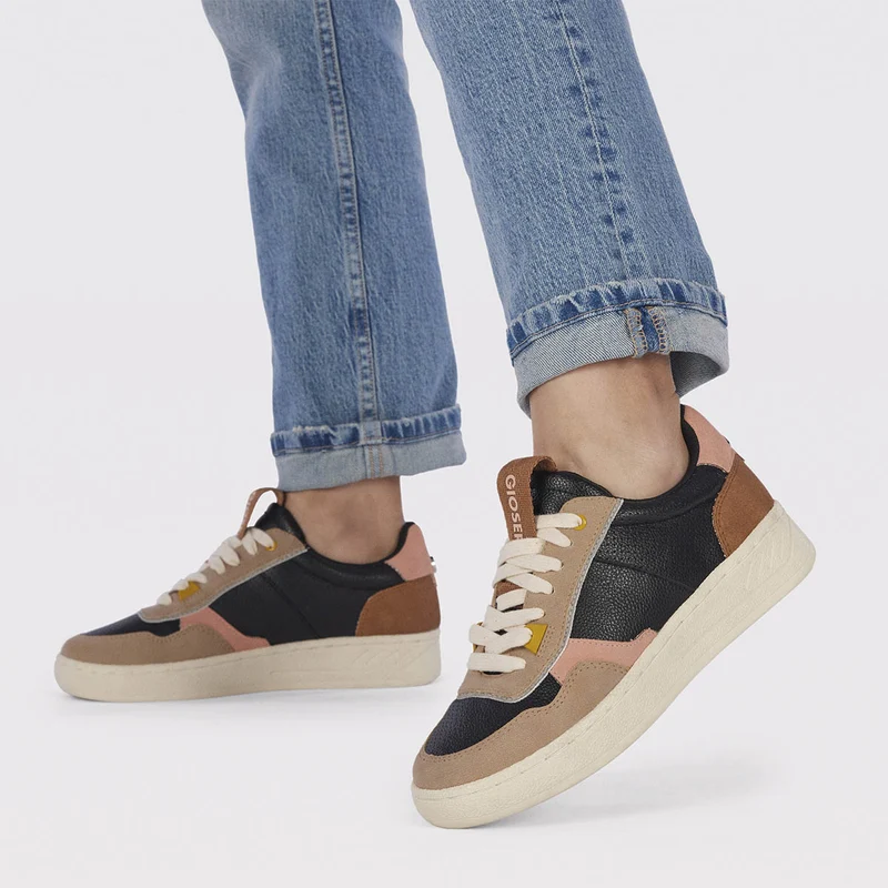 Beresford women's black retro sneakers with pastel colours