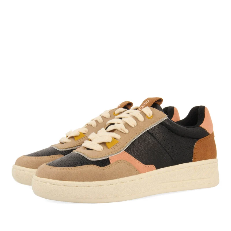 Beresford women's black retro sneakers with pastel colours