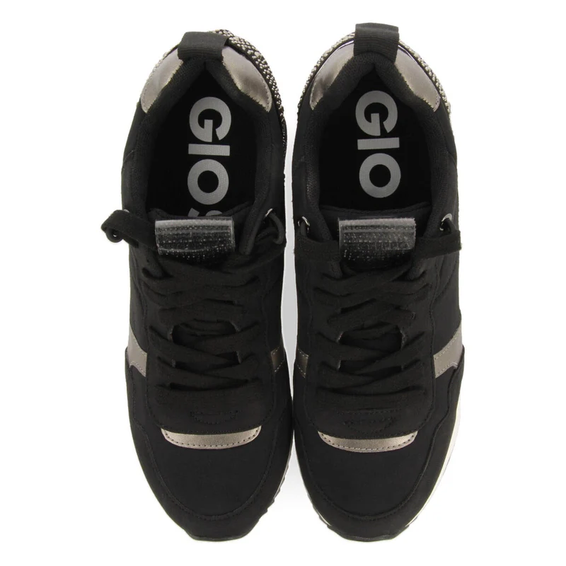 Allanton women's black monochrome sneakers with inner wedges and crystals