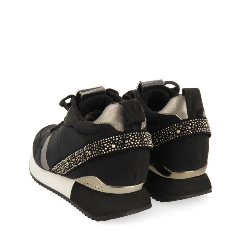 Allanton women's black monochrome sneakers with inner wedges and crystals