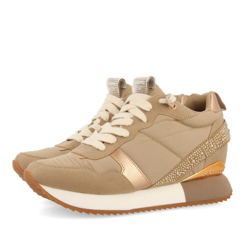 Allanton women's beige monochrome sneakers with inner wedges and crystals