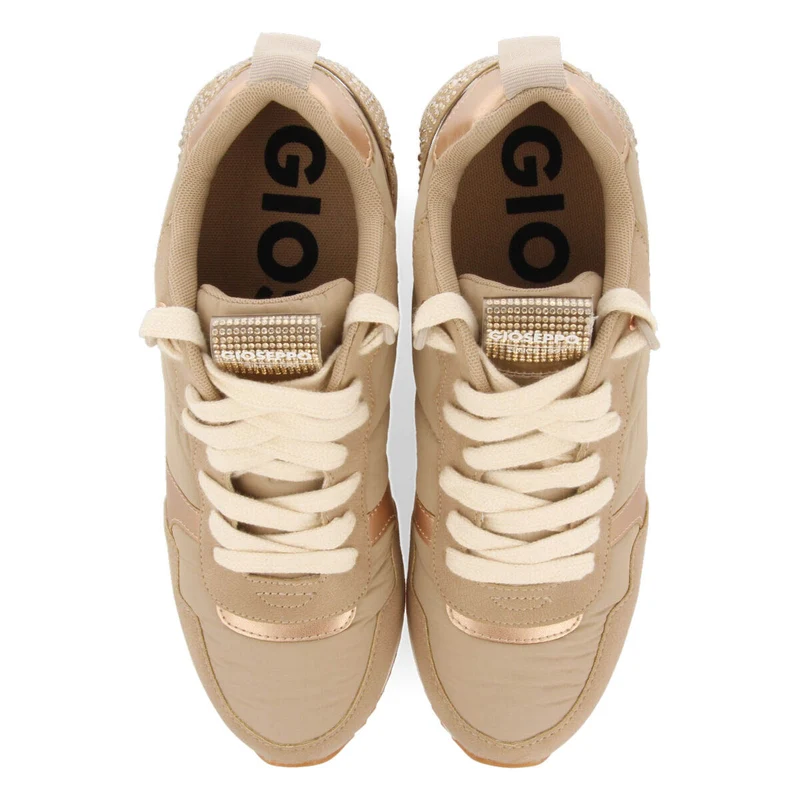 Allanton women's beige monochrome sneakers with inner wedges and crystals