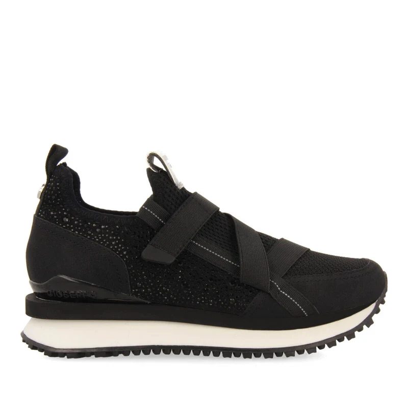 Drongan women's black monochrome sock-style sneakers with crystals