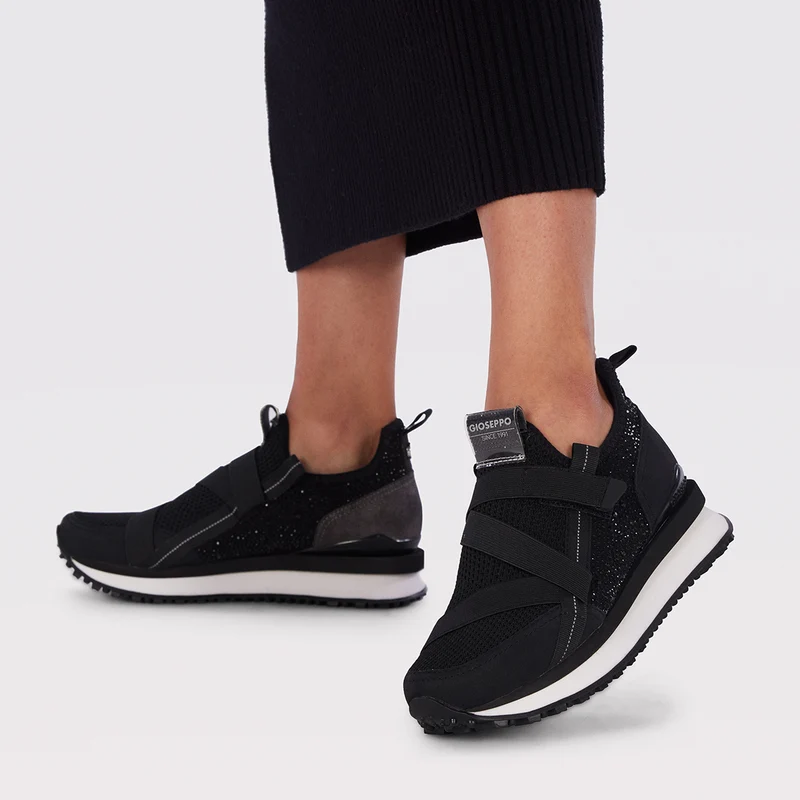 Drongan women's black monochrome sock-style sneakers with crystals