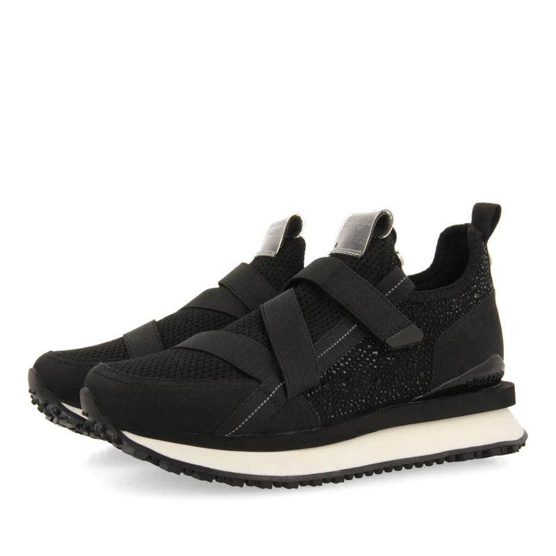 Drongan women's black monochrome sock-style sneakers with crystals