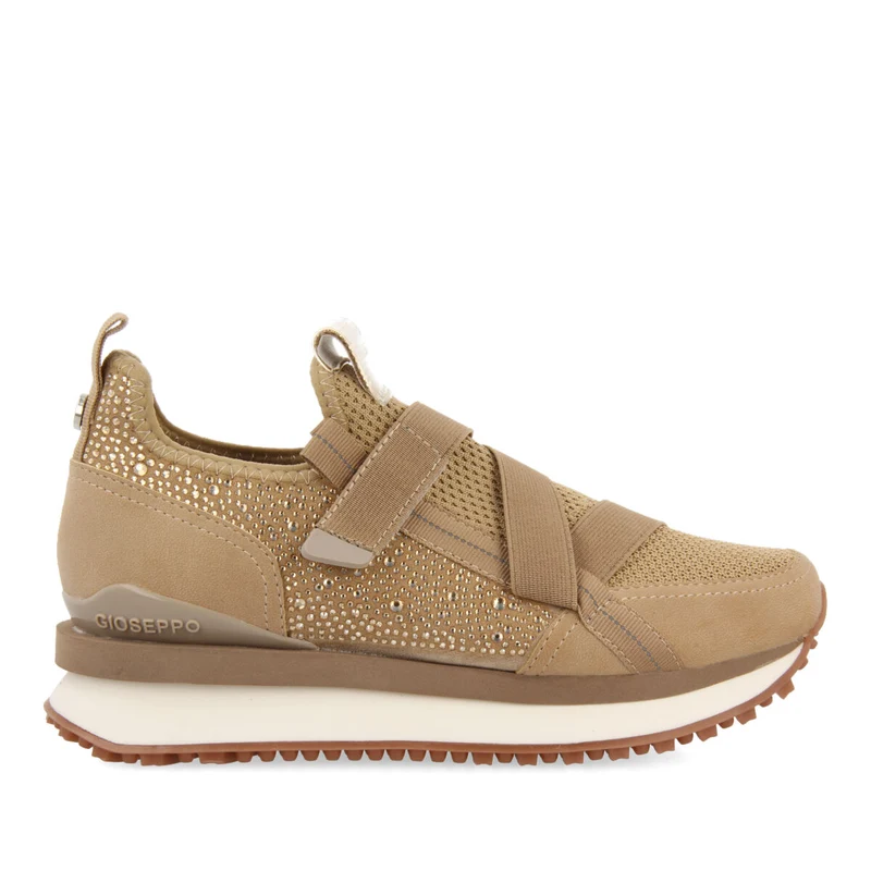 Drongan women's beige monochrome sock-style sneakers with crystals