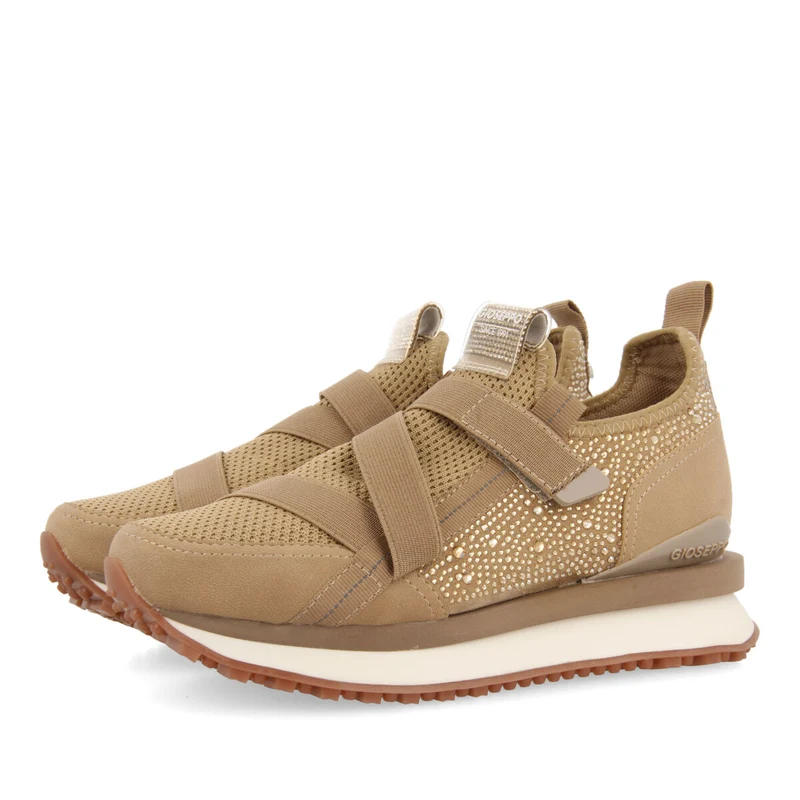 Drongan women's beige monochrome sock-style sneakers with crystals